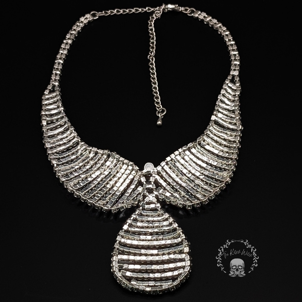 Large Teardrop Crystal Rhinestone Necklace - Wedding Bridal Prom Costume Bling - Picture 4 of 5